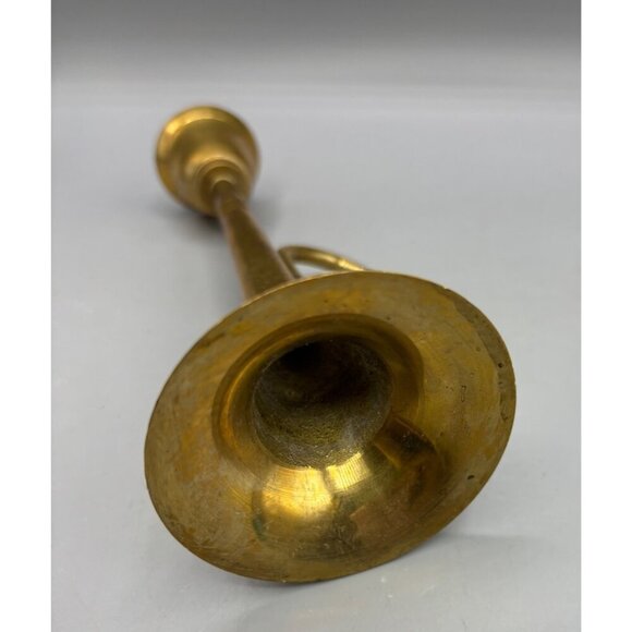 Vintage Brass Horn Candle Holder With Handle Elegant Gold Tapered Design - Picture 6 of 7